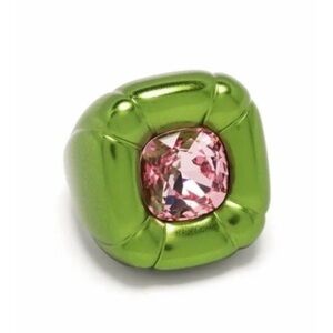 Dulce Swarovski Statement Ring - Pink Crystal Center, Green Setting